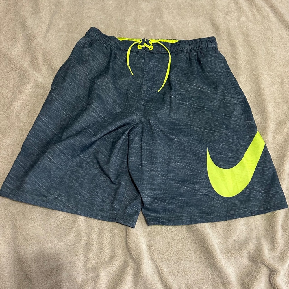 Nike Swim Trunks Mens XL 9" Aqua grey Volt Green Big Swoosh Board Shorts